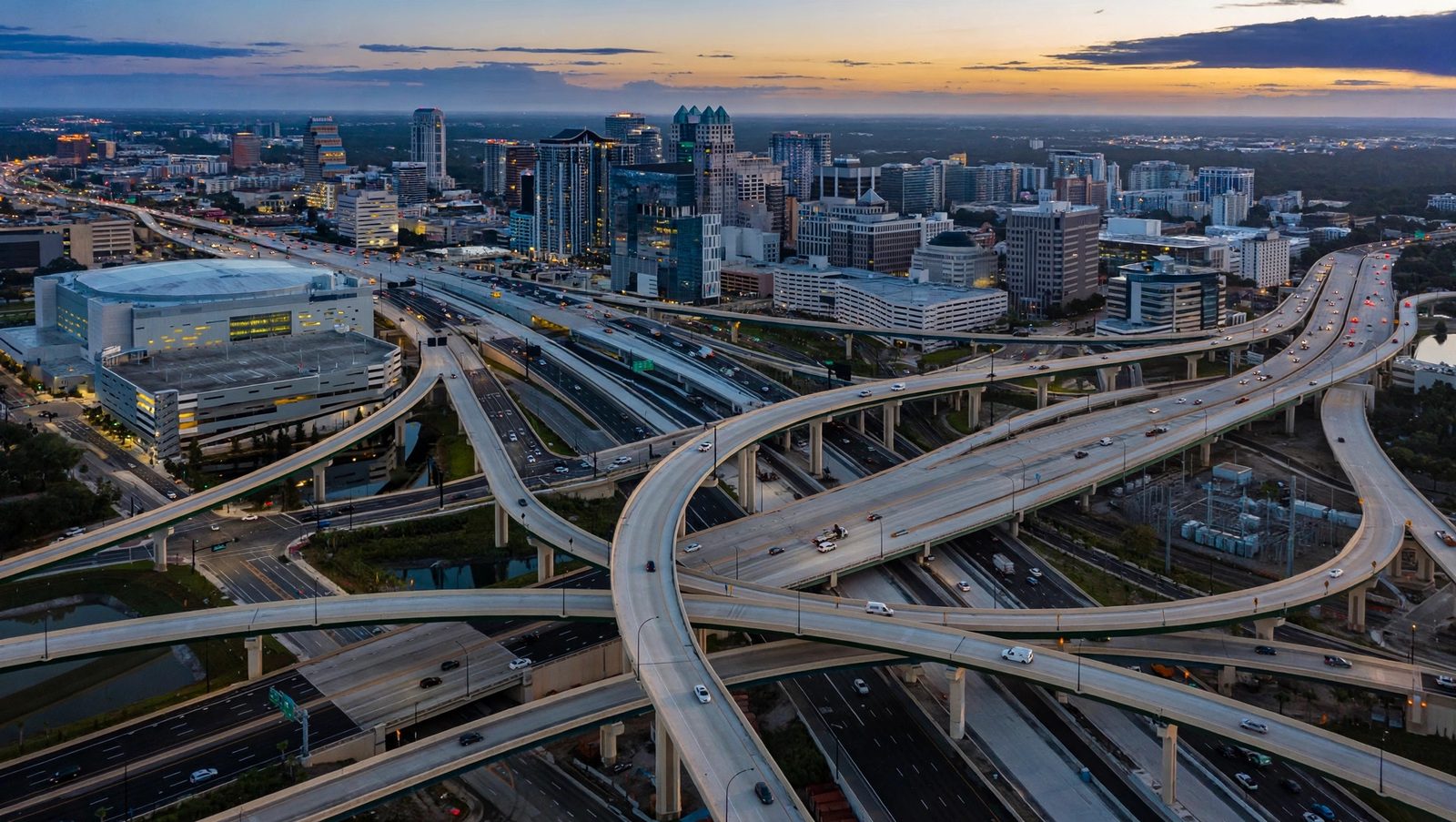 Aerial view of a Orlando highway interchange